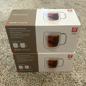 4 Double Wall Glass Coffee Mugs
